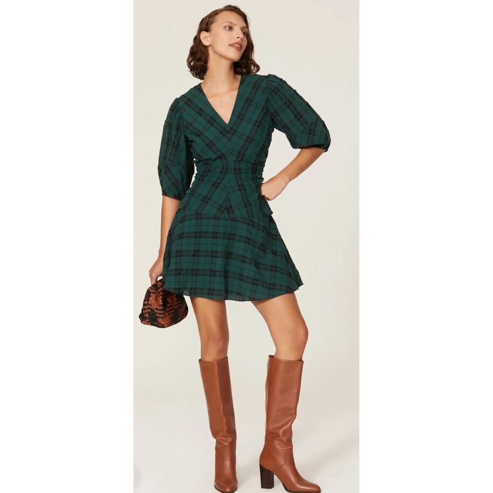 Tanya Taylor -‎ Emmaline Plaid Dress Green Size 18 - Picture 4 of 11